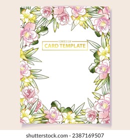 Invitation greeting card with floral background. Wedding invitation, thank you card, save the date cards.