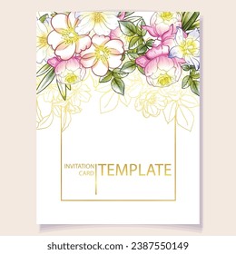 Invitation greeting card with floral background. Wedding invitation, thank you card, save the date cards.
