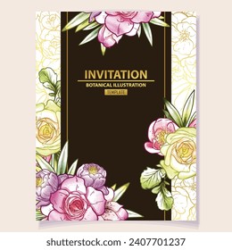 Invitation greeting card with floral background. Wedding invitation, thank you card, save the date cards.