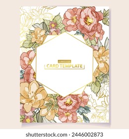 Invitation greeting card with floral background. Wedding invitation, thank you card, save the date cards.