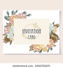 Invitation greeting card with floral background. Wedding invitation, thank you card, save the date cards.