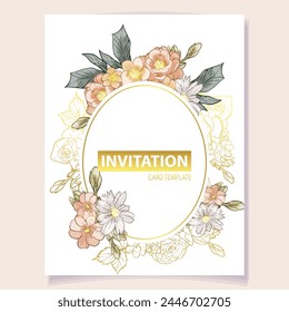 Invitation greeting card with floral background. Wedding invitation, thank you card, save the date cards.