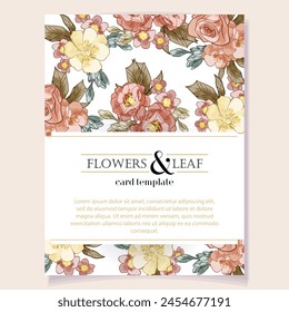 Invitation greeting card with floral background. Wedding invitation, thank you card, save the date cards.
