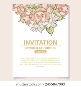 Invitation greeting card with floral background. Wedding invitation, thank you card, save the date cards.