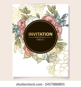 Invitation greeting card with floral background. Wedding invitation, thank you card, save the date cards.