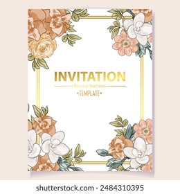 Invitation greeting card with floral background. Wedding invitation, thank you card, save the date cards.