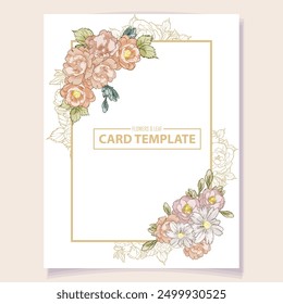 Invitation greeting card with floral background. Wedding invitation, thank you card, save the date cards.