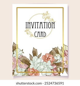 Invitation greeting card with floral background. Wedding invitation, thank you card, save the date cards.