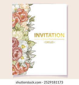 Invitation greeting card with floral background. Wedding invitation, thank you card, save the date cards.