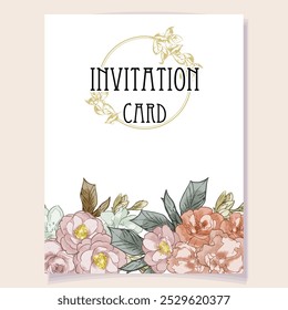 Invitation greeting card with floral background. Wedding invitation, thank you card, save the date cards.