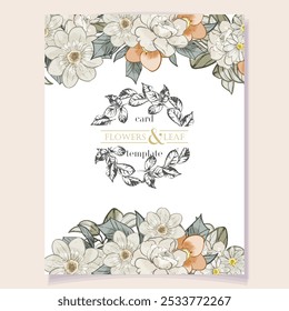 Invitation greeting card with floral background. Wedding invitation, thank you card, save the date cards.