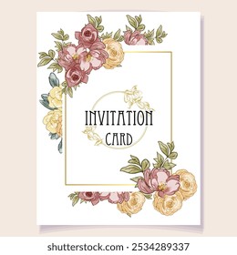 Invitation greeting card with floral background. Wedding invitation, thank you card, save the date cards.