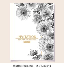 Invitation greeting card with floral background. Wedding invitation, thank you card, save the date cards.