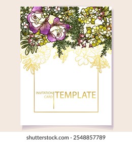 Cartão de mensagem de convite com fundo floral. Convite de casamento, cartão de agradecimento, salve os cartões de data.