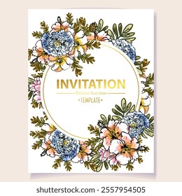 Invitation greeting card with floral background. Wedding invitation, thank you card, save the date cards.