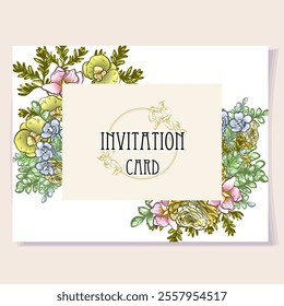 Invitation greeting card with floral background. Wedding invitation, thank you card, save the date cards.