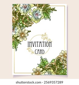 Invitation greeting card with floral background. Wedding invitation, thank you card, save the date cards.