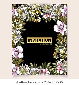 Invitation greeting card with floral background. Wedding invitation, thank you card, save the date cards.