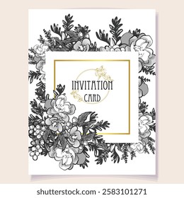 Invitation greeting card with floral background. Wedding invitation, thank you card, save the date cards.