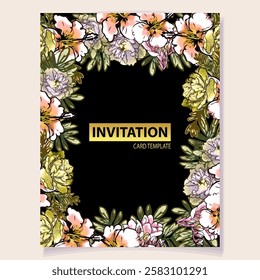 Invitation greeting card with floral background. Wedding invitation, thank you card, save the date cards.