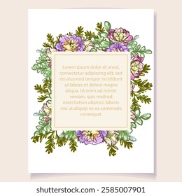 Invitation greeting card with floral background. Wedding invitation, thank you card, save the date cards.