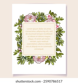 Invitation greeting card with floral background. Wedding invitation, thank you card, save the date cards.