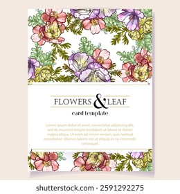 Invitation greeting card with floral background. Wedding invitation, thank you card, save the date cards.