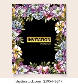 Invitation greeting card with floral background. Wedding invitation, thank you card, save the date cards.