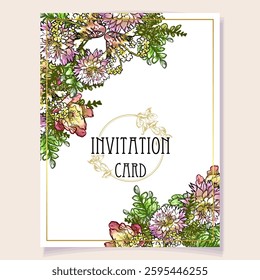 Invitation greeting card with floral background. Wedding invitation, thank you card, save the date cards.