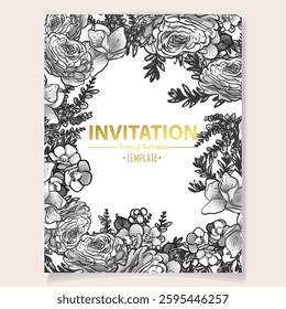 Invitation greeting card with floral background. Wedding invitation, thank you card, save the date cards.