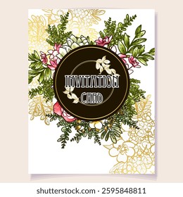 Invitation greeting card with floral background. Wedding invitation, thank you card, save the date cards.