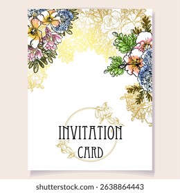 Invitation greeting card with floral background. Wedding invitation, thank you card, save the date cards.