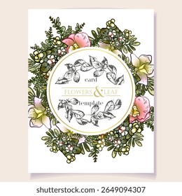 Cartão de mensagem de convite com fundo floral. Convite de casamento, cartão de agradecimento, salve os cartões de data.