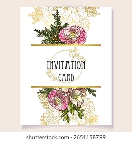 Invitation greeting card with floral background. Wedding invitation, thank you card, save the date cards.