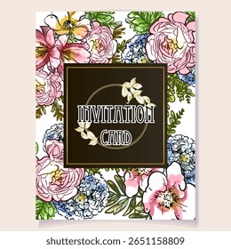 Invitation greeting card with floral background. Wedding invitation, thank you card, save the date cards.