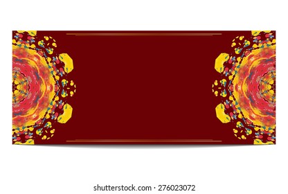 Invitation or greeting card with half circle ethnic ornament on red background