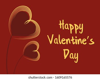Invitation, greeting card. Modern banner with heart of gold on red background. Valentine love red background