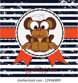 invitation and greeting card - sailor stile with cute little monkey