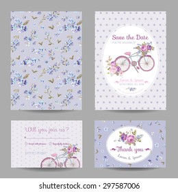 Invitation or Greeting Card Set - for Wedding, Baby Shower - in vector