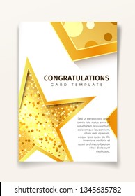 Invitation greeting card template. Golden textured star on white background isolated a4 brochure. Vector illustration EPS10
