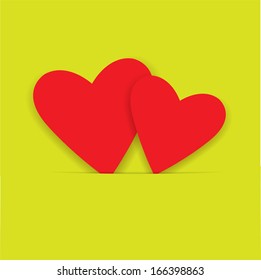 invitation or greeting card with two red hearts