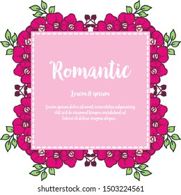 Invitation and greeting card for wedding romantic, with abstract purple flower frame. Vector