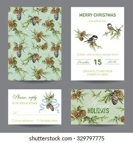 Invitation or Greeting Christmas Card Set - in vector