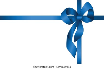 Invitation, Greeting or Gift Card With Blue Ribbon And A Bow  on white background.  Gift Voucher Template with  place for text.