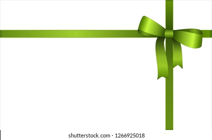 Invitation, Greeting or Gift Card With Green Ribbon And A Bow  on white background.  Gift Voucher Template with  place for text.