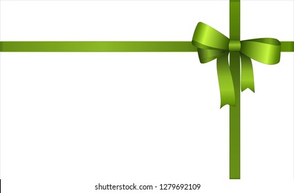 Invitation, Greeting or Gift Card With Green Ribbon And A Bow  on white background.  Gift Voucher Template with  place for text.