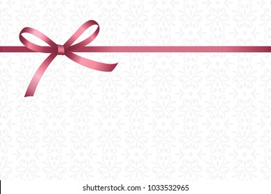 Invitation, Greeting or Gift Card With Pink Ribbon And A Bow  on Decorative Elements  background.  Gift Voucher Template with  place for text.