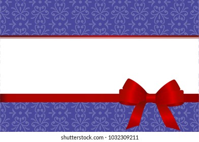 Invitation, Greeting or Gift Card With Red Ribbon And A Bow  on Decorative Elements  background.  Gift Voucher Template with  place for text.