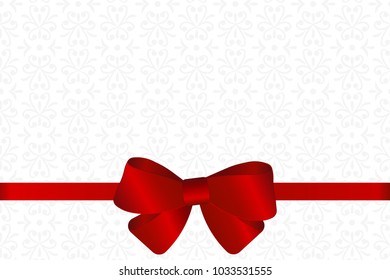 Invitation, Greeting or Gift Card With Red Ribbon And A Bow  on Decorative Elements  background.  Gift Voucher Template with  place for text.