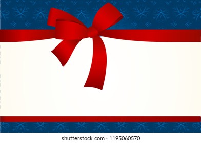 Invitation, Greeting or Gift Card With Red Ribbon And A Bow  on Decorative Elements  background.  Gift Voucher Template with  place for text.